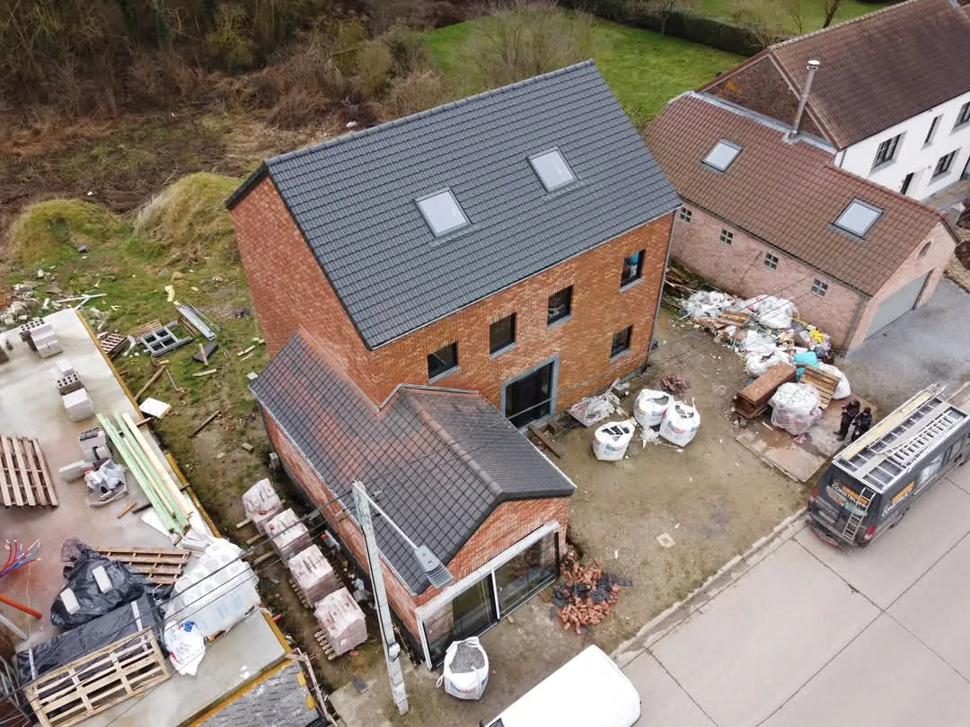 Brick-clad house — drone view — 1