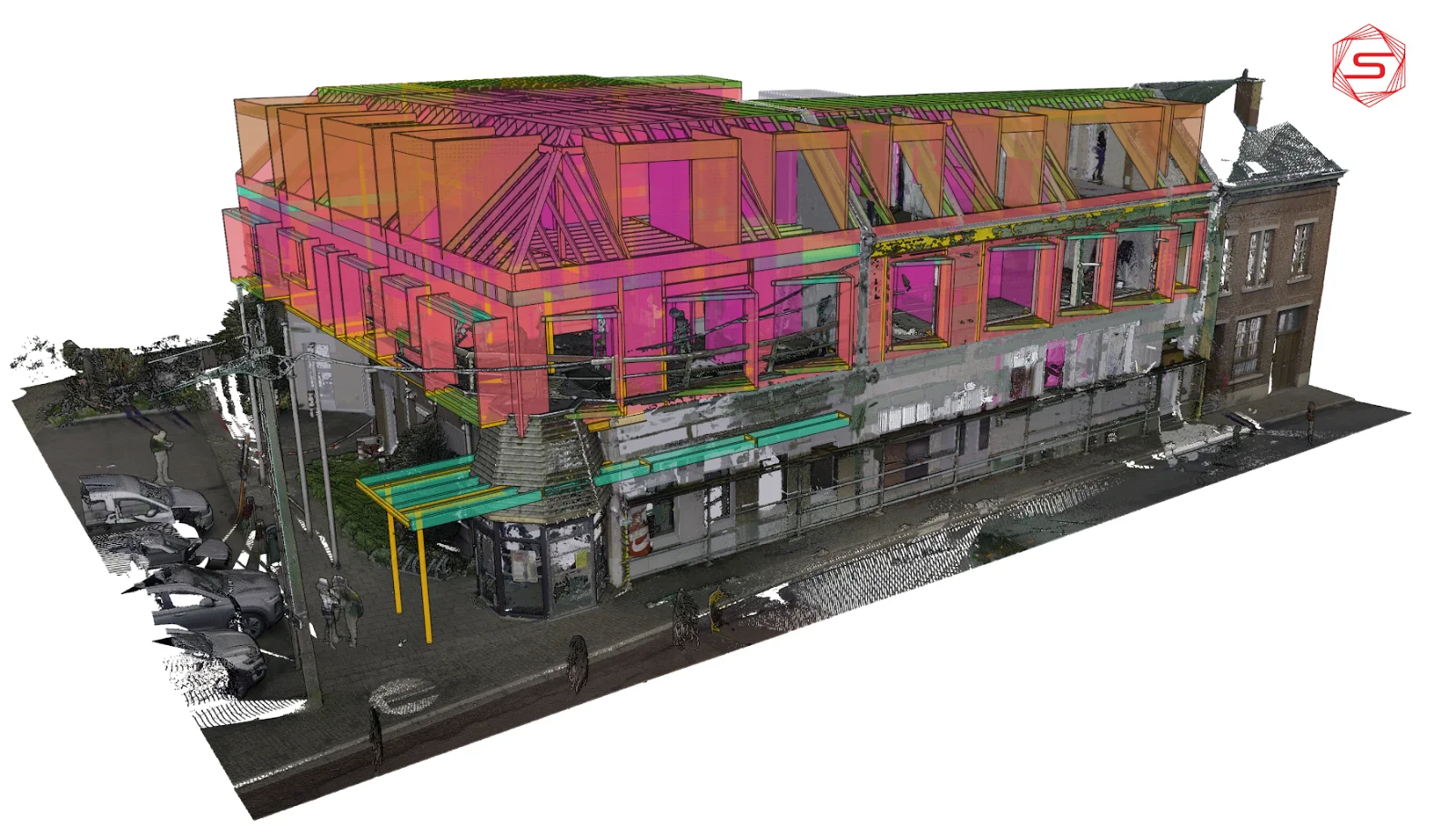 Scan 3D de l’existant et ossature de façade modélisée